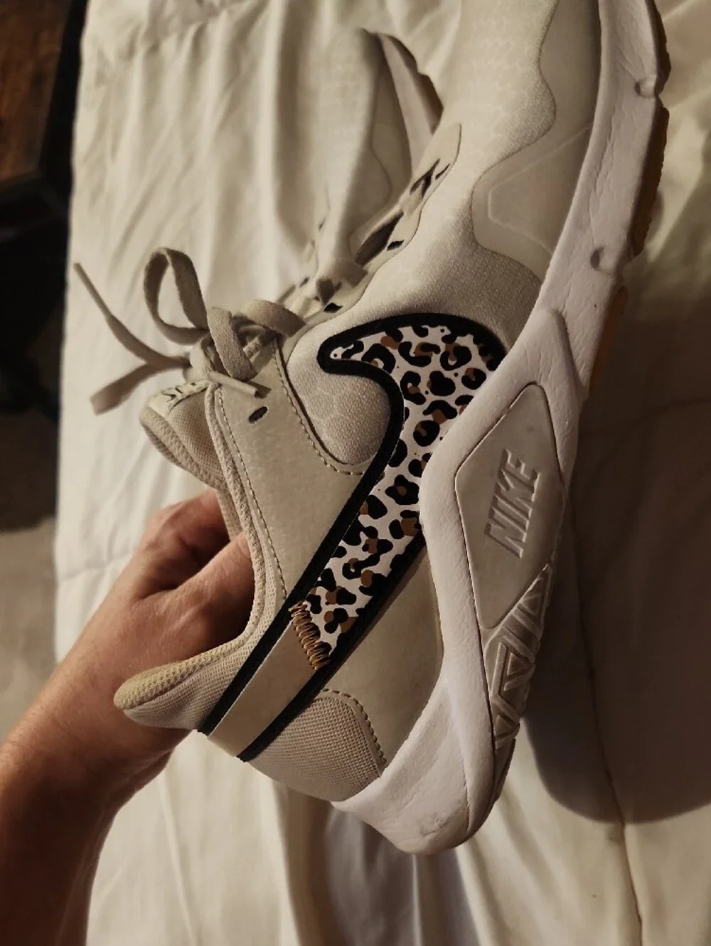 Nike Women’s Cream Athletic Shoes with Leopard Swoosh
